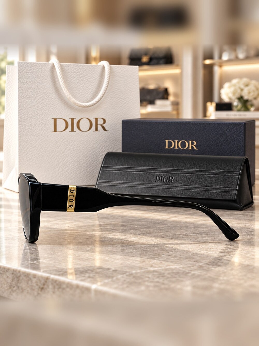 Dior Black Logo Square Sunglasses - Picture 3 of 6